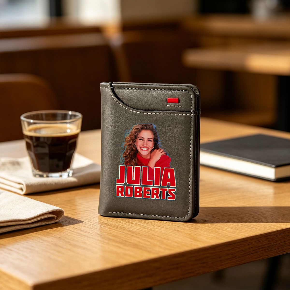 Julia Roberts: Iconic Hollywood Actress in Red Sweater Portrait - Vertical Style Wallet