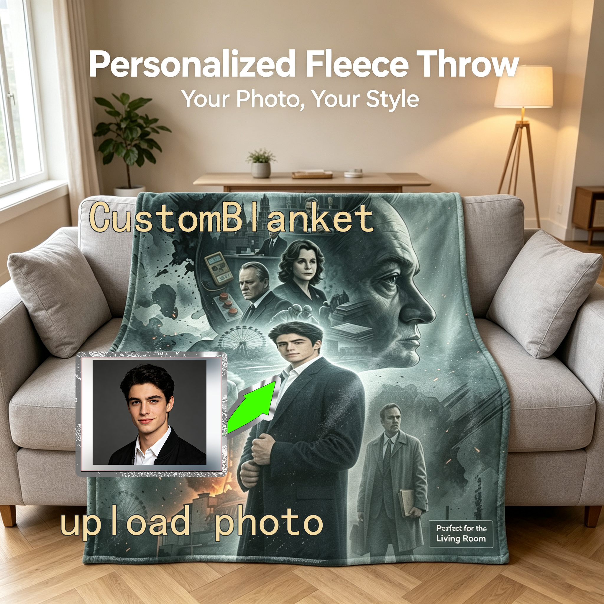 Custom Face Blanket Featuring Iconic Characters from a Dramatic Historical Thriller Series Flannel Blanket Perfect for Cozy Nights at Home or as a Unique Gift for Fans of Classic Cinema and Mystery Storytelling