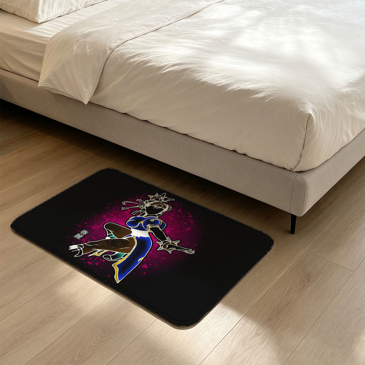 Chun-Li from Street Fighter in Dynamic Pose with Glowing Effects - Flannel floor mat