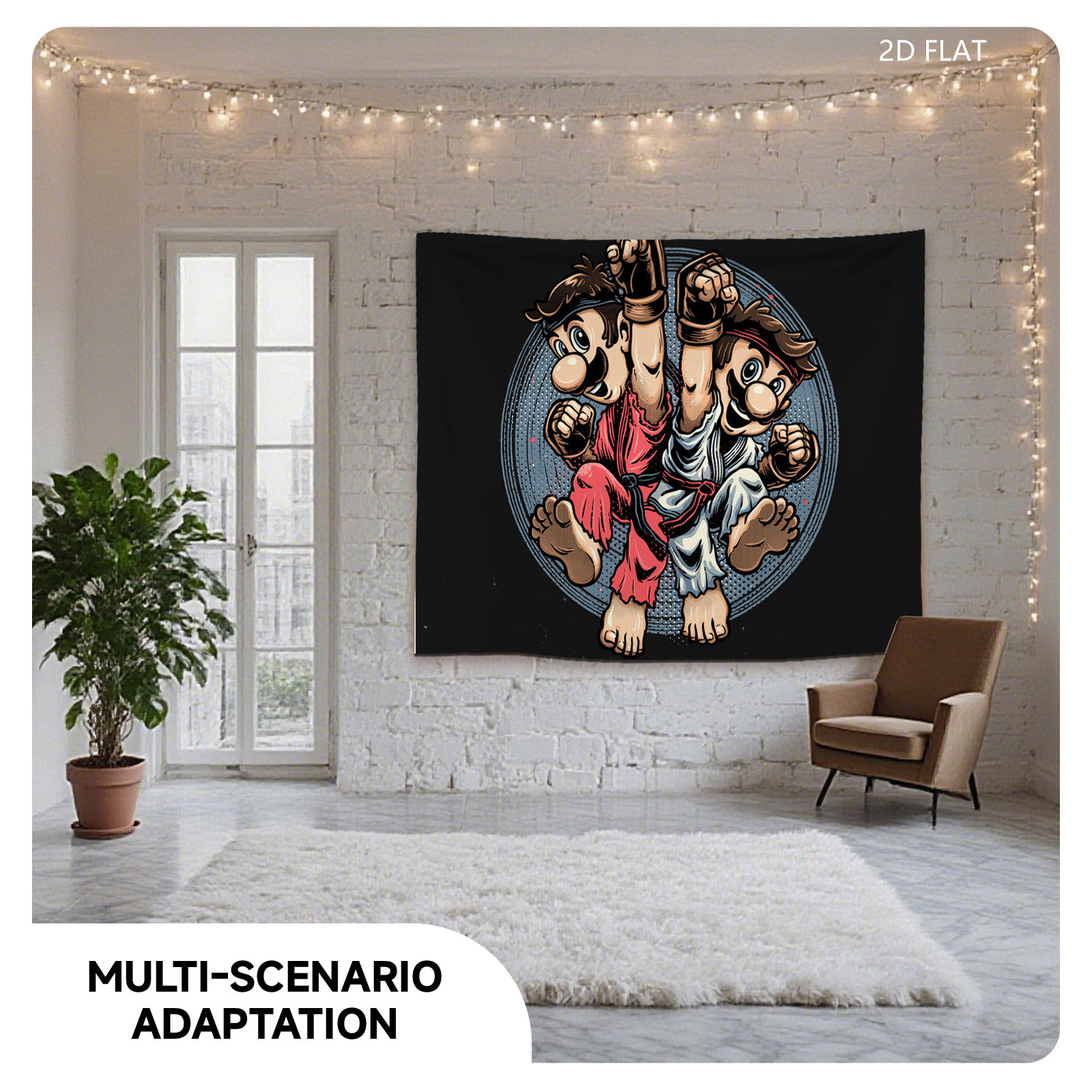 Mario and Luigi in Karate Gear, Fighting Pose - Tapestry