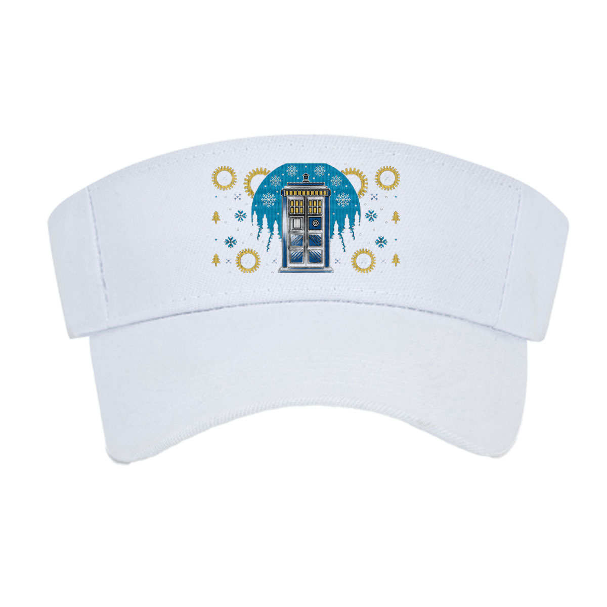 Doctor Who Christmas Sweater: TARDIS, Cybermen, Weeping Angels, and Snowflakes -  Visor cap