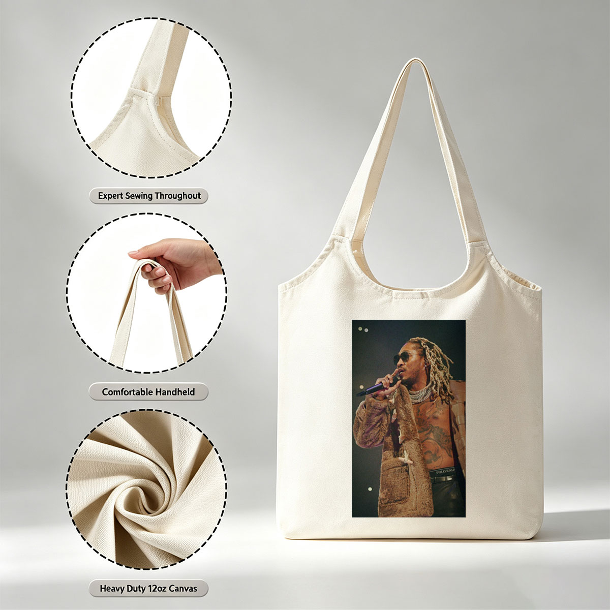Future Performing on Stage in a Fur Coat and Sunglasses - Canvas shoulder bags/