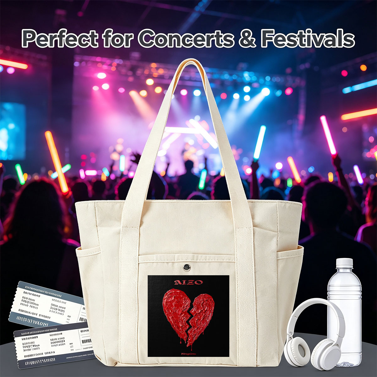 Binggnu Heartbreak Scene with Broken Red Heart on Black Background - Multi-pocket bags