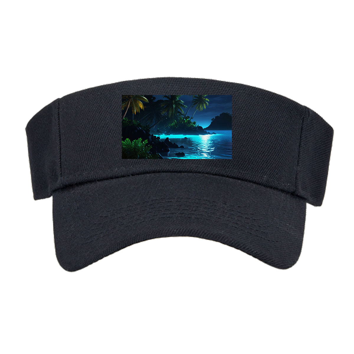 Moonlit Tropical Beach with Palm Trees and Glowing Water -  Visor cap