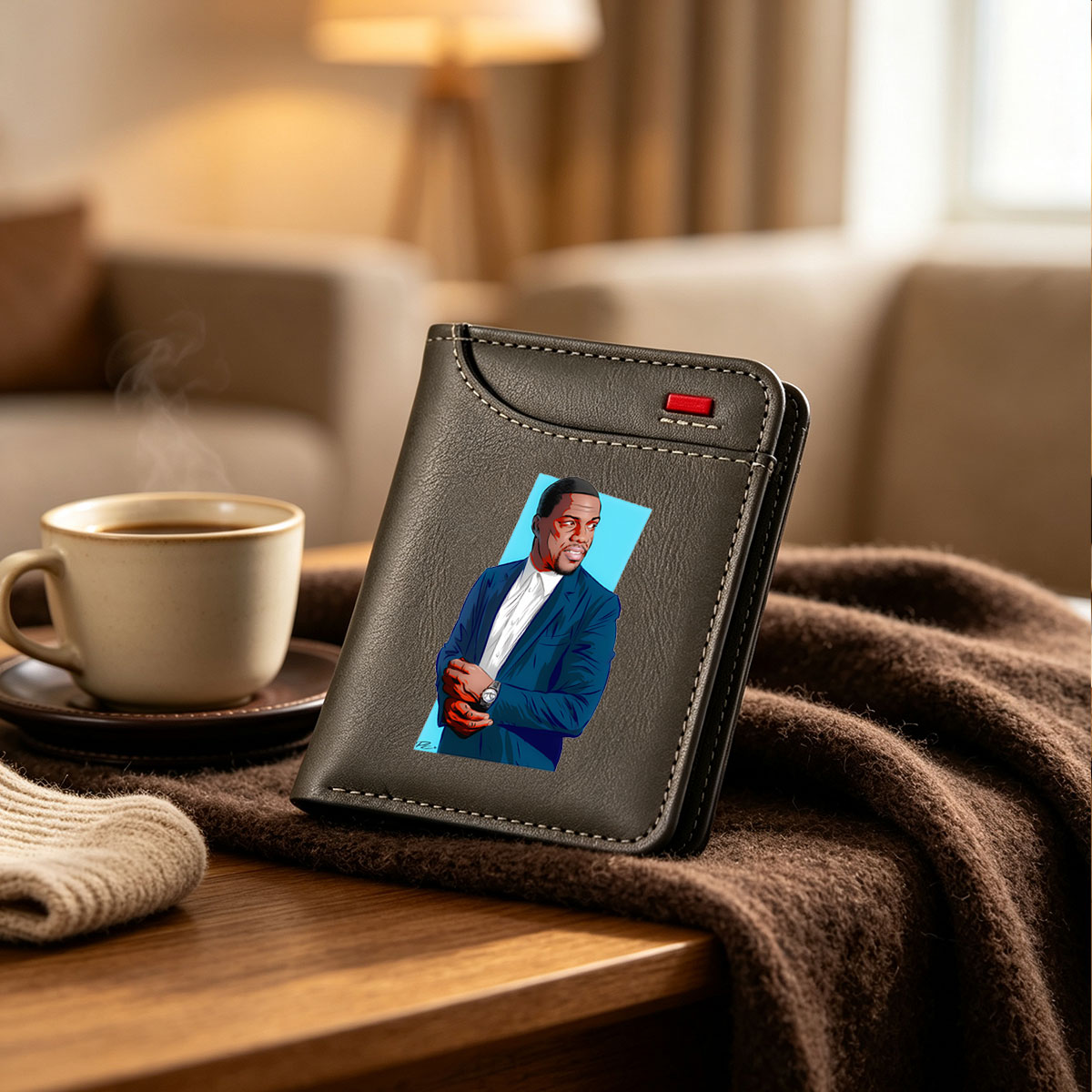 Michael Jordan in a Blue Suit, Checking His Watch - Vertical Style Wallet