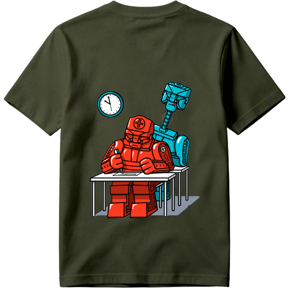 Red Robot Medic Studying at Desk - Tee