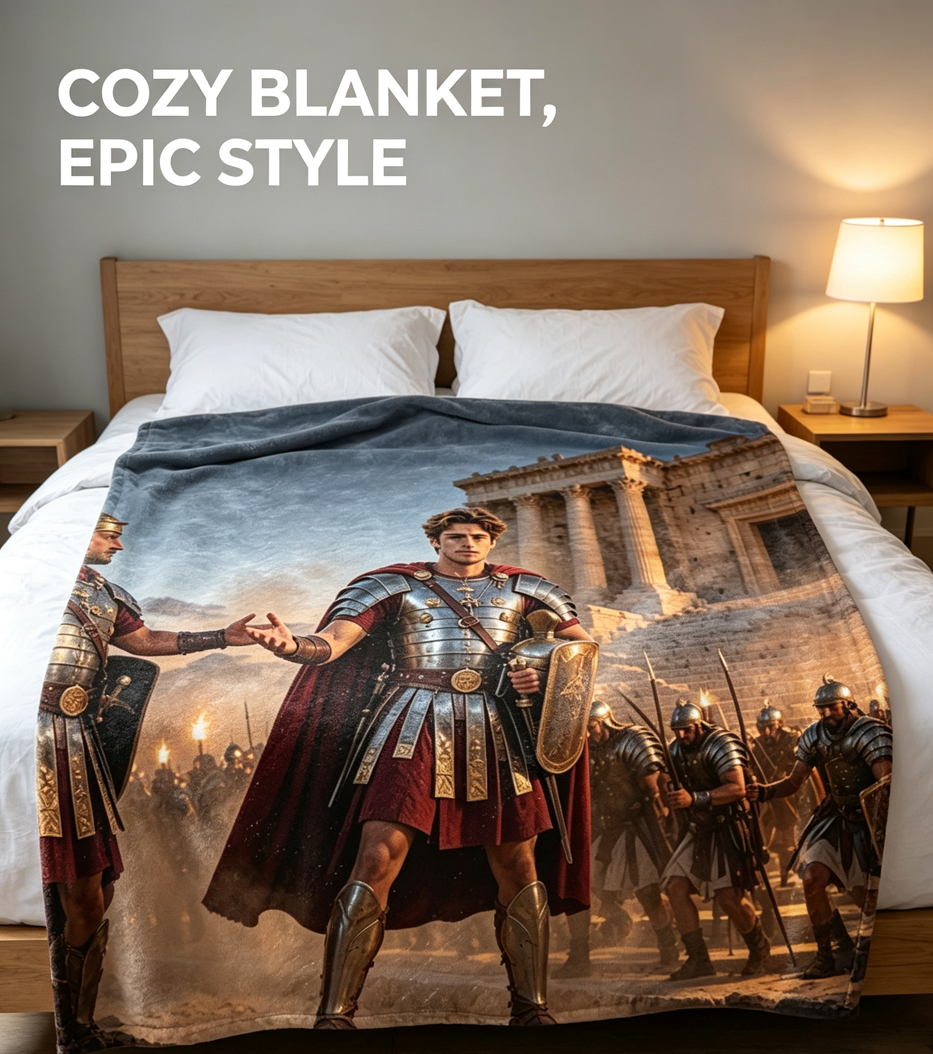Custom Face Blanket Roman Warrior Emperor Flannel Blanket Ancient Rome Theme Bedroom Decor Gift for History Enthusiasts