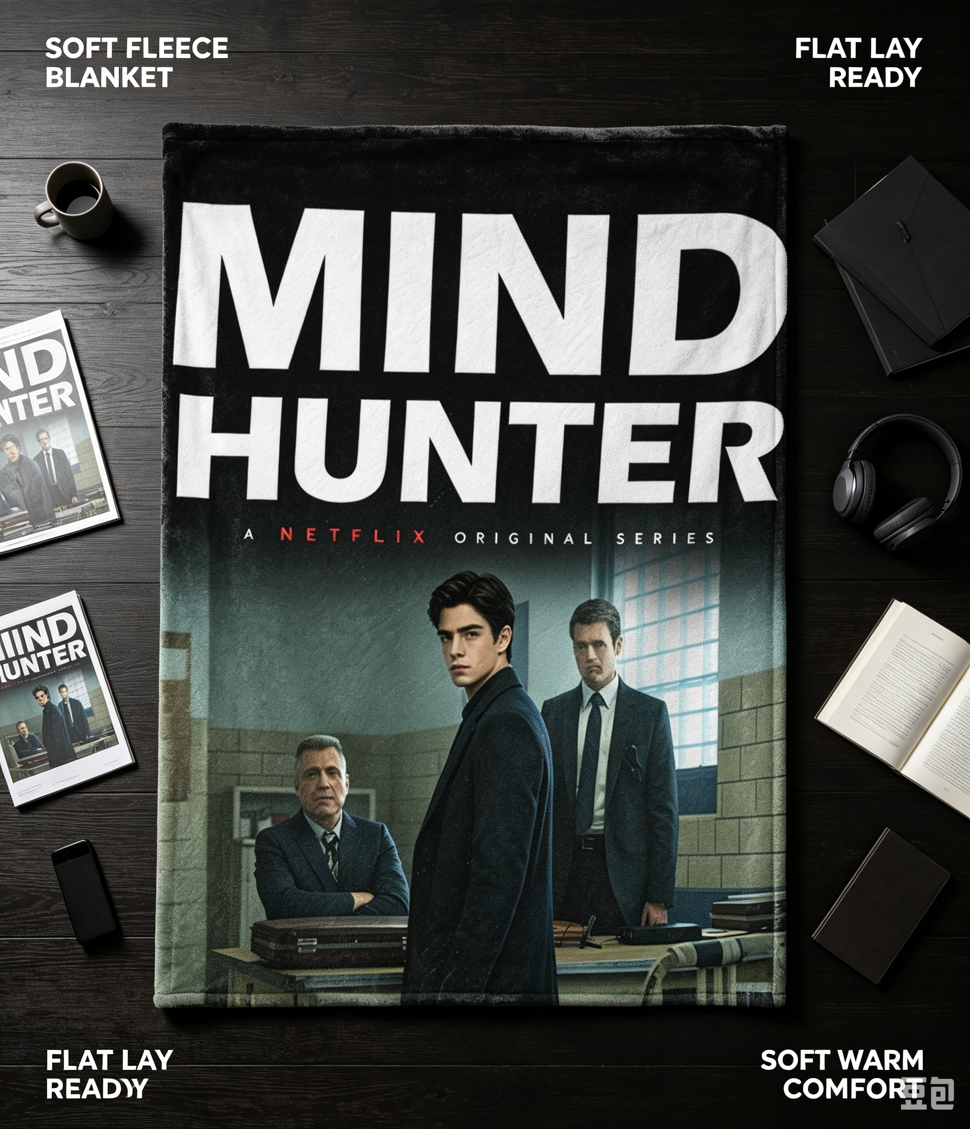 Custom Face Blanket Mind Hunter Netflix Series Flannel Blanket Cozy Living Room or Bedroom Gift for Fans of Crime Drama and FBI Profiling Show