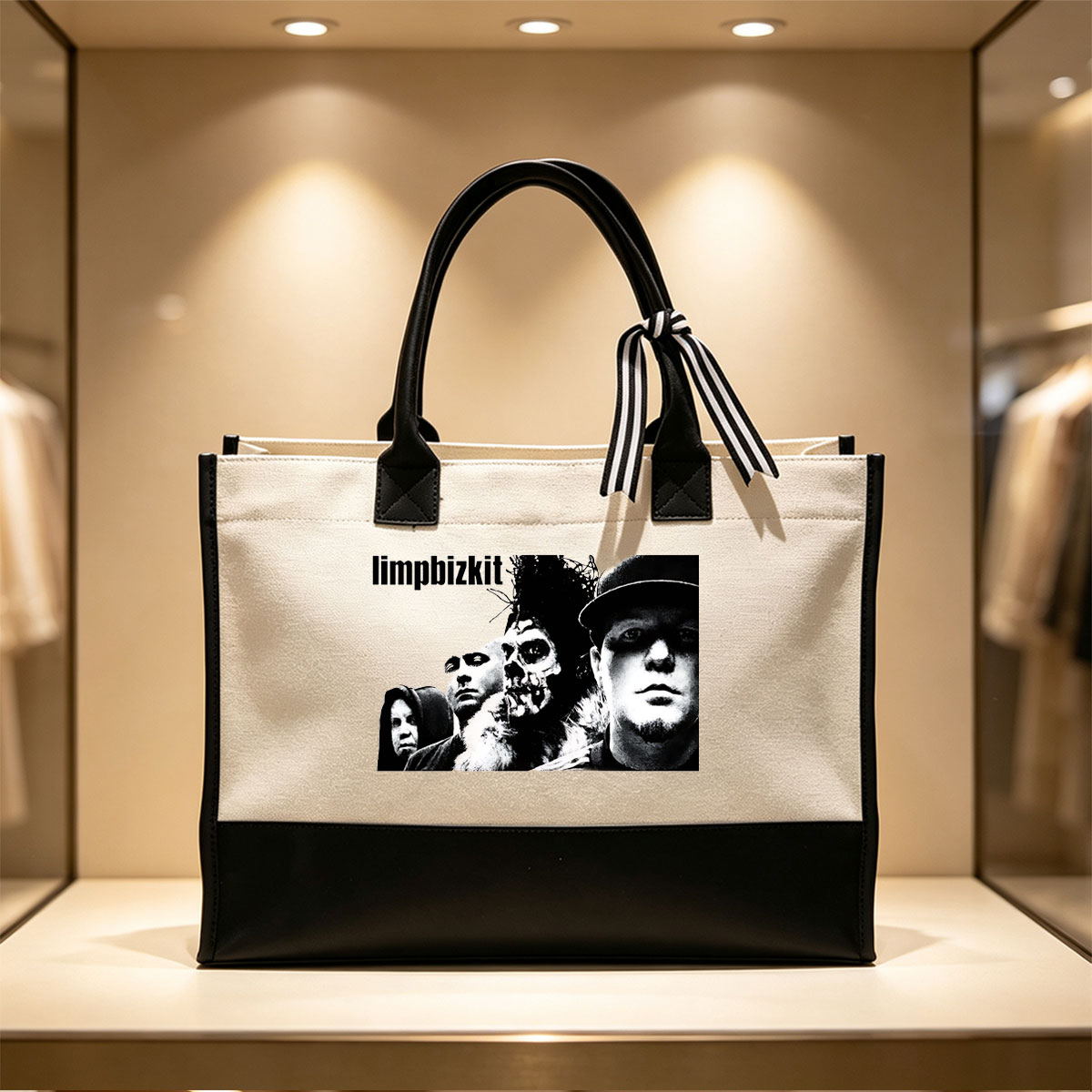 Limp Bizkit Band Members in Monochrome Artwork - Canvas patchwork gift tote bag
