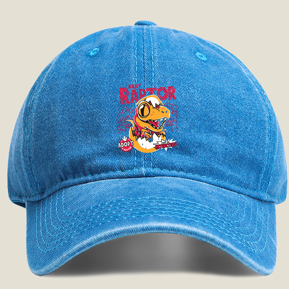 Baby Raptor: Adopt a Raptor, Fight the Extinction - Washed Denim - Baseball Cap