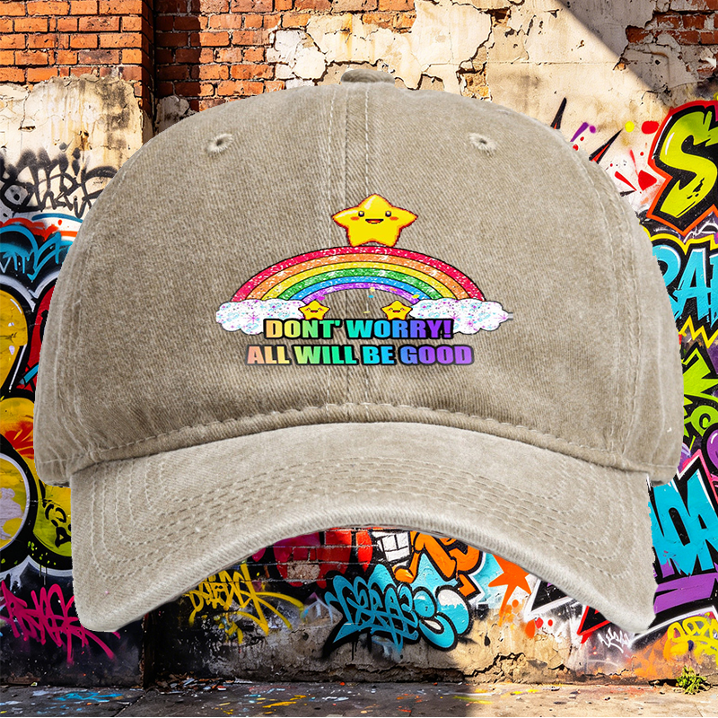 Unisex Classic Washed Cap with Rainbow Star Print 