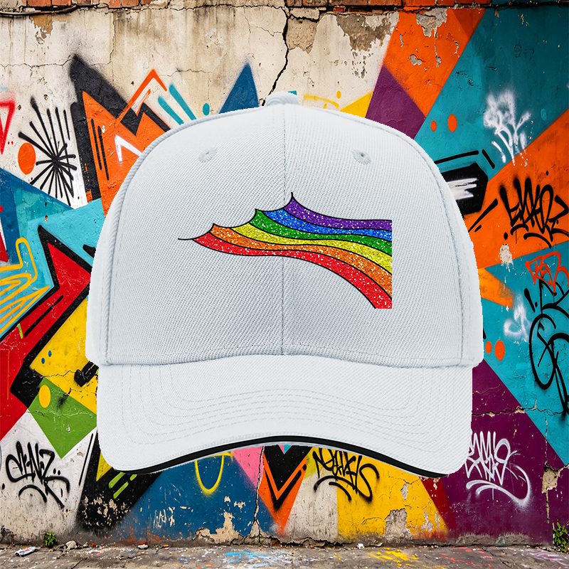 Unisex Classic Sandwich Hat with Glitter Rainbow Print Design | Lightweight Sun Protection Cap for Outdoor Activities, Beach, Travel, and Pride Events | Suitable for Adults Seeking Stylish and Comfortable Headwear