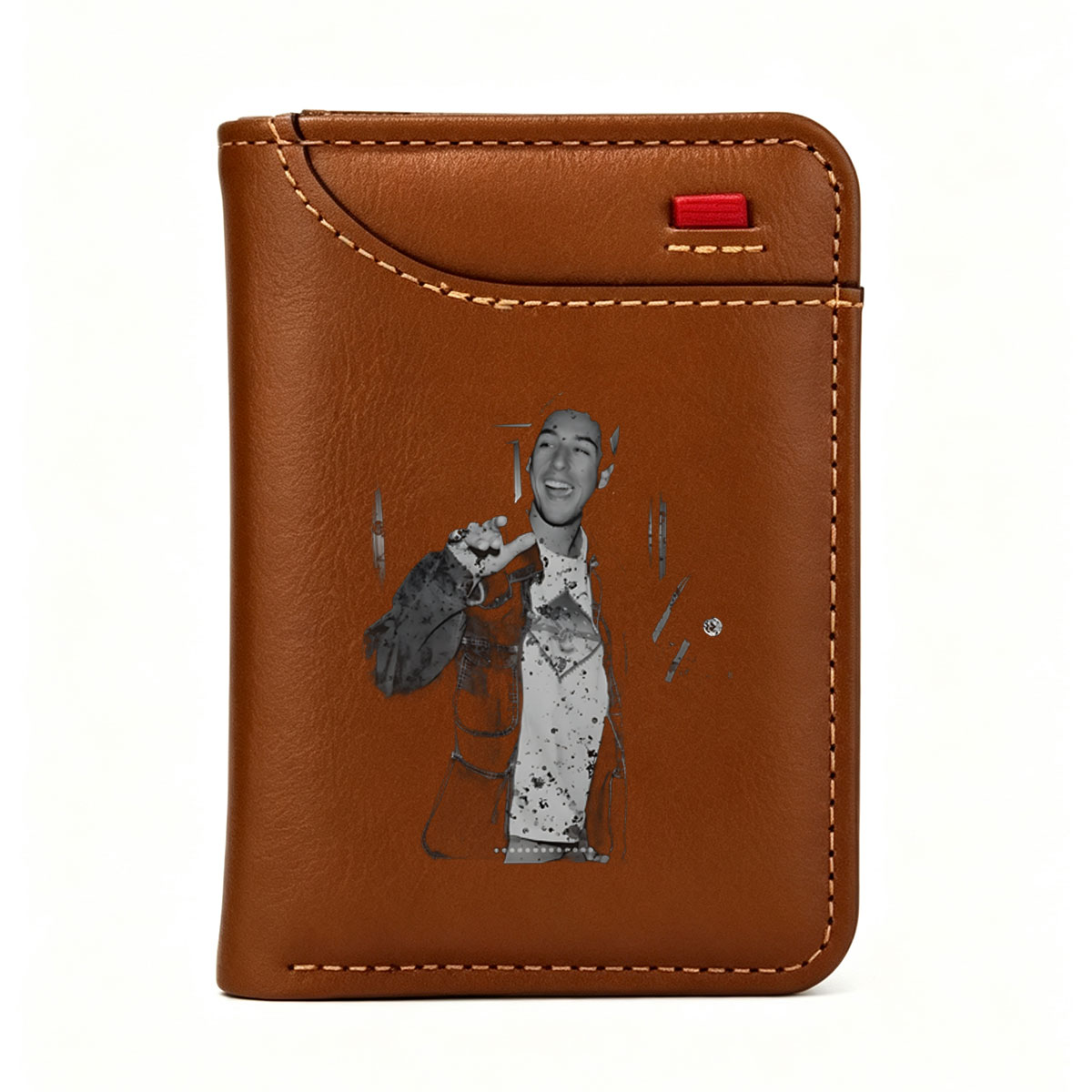 Smiling Man in Splattered Jacket and Hat - Vertical Style Wallet