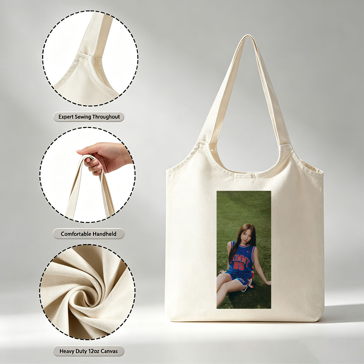 Lisa Blackpink Sports Field Sitting in Tommy 85 Jersey Outfit - Canvas shoulder bags/