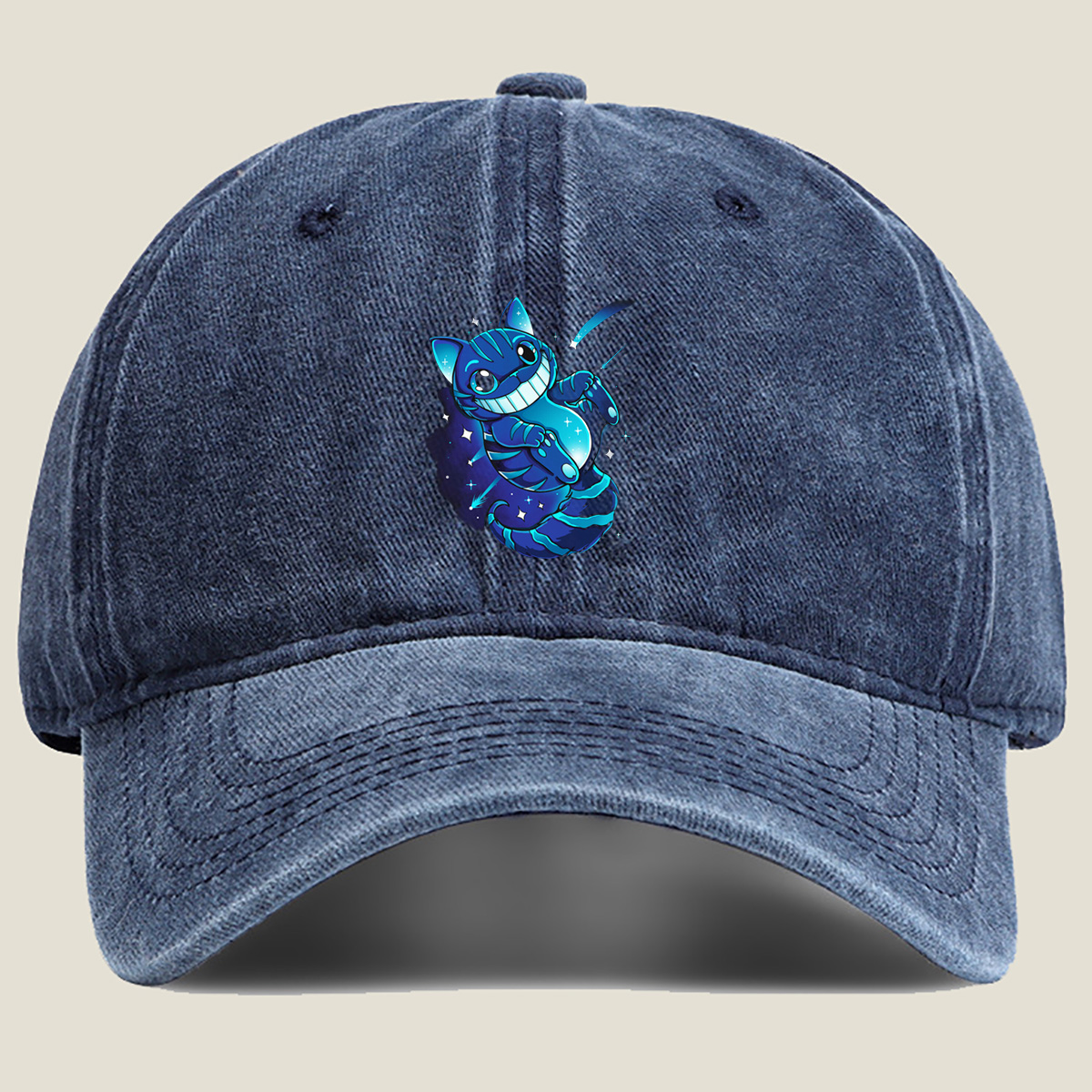 Cheshire Cat in Space - Washed Denim - Baseball Cap