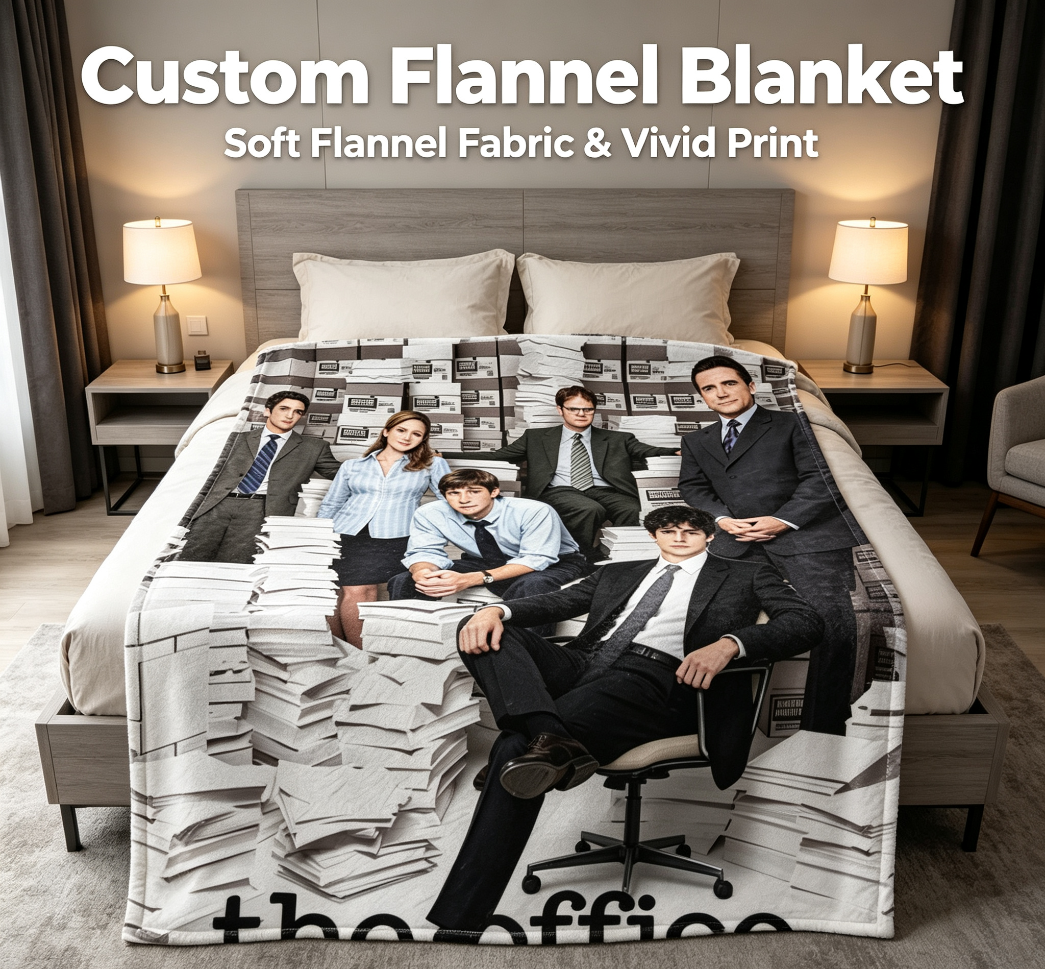 Custom Face Blanket The Office TV Show Characters Flannel Blanket Perfect for Fans Cozy Living Room or Bedroom Gift Idea for Birthdays or Holidays