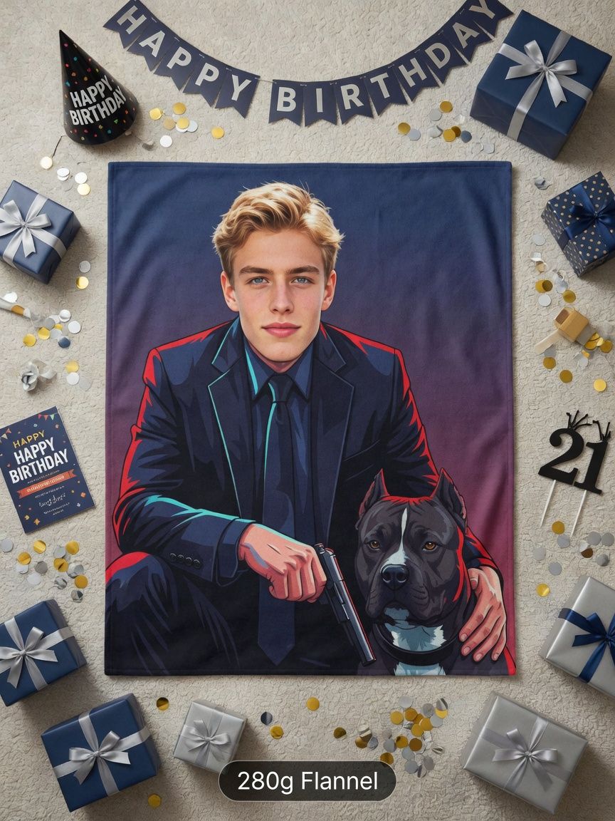 Custom Photo Portrait Flannel Blanket Personalized Ultra Soft Cozy Fleece Throw Cover for Bed Couch Gifts