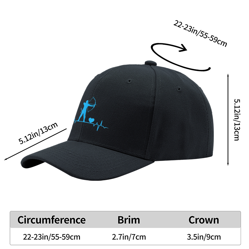 1pc New Baseball Cap with Archer and Heartbeat Pattern Print Unisex Adjustable Hat for Outdoor Activities and Casual Wear Suitable for Adults Who Love Archery and Unique Design Styles
