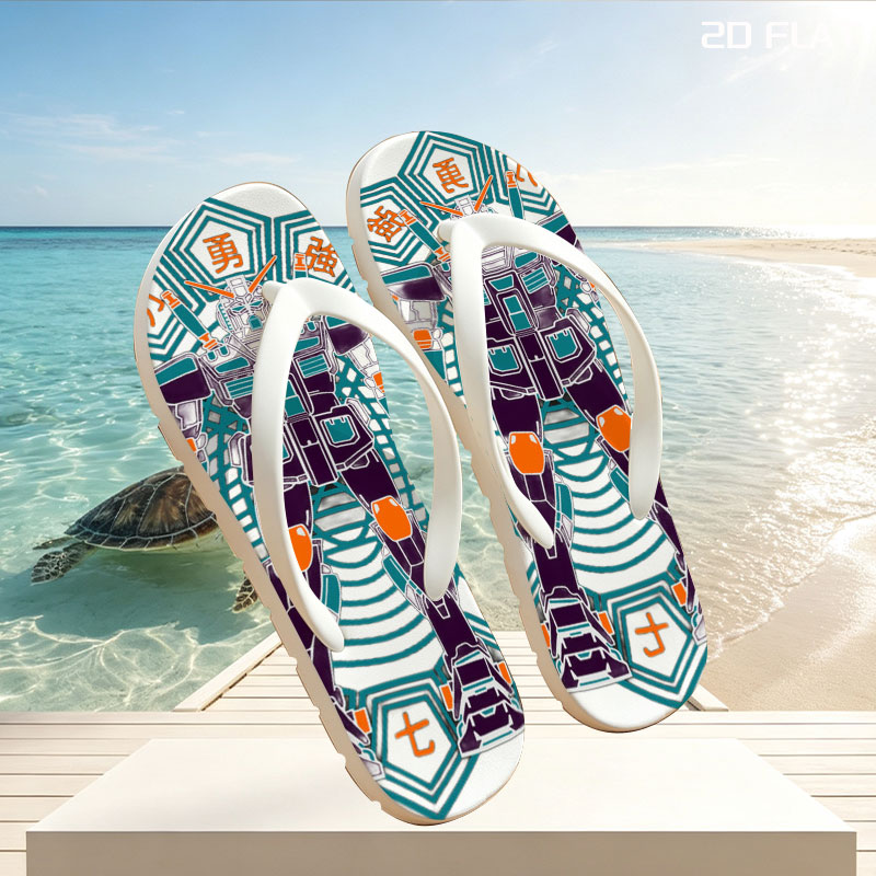 Gundam Warrior Robot with Chinese Characters and Geometric Design -  flip-flops