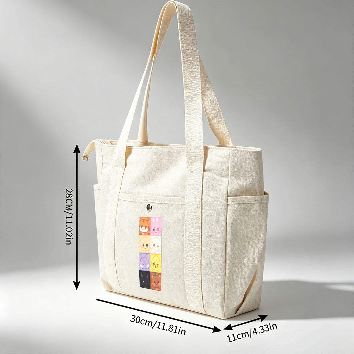 Cute Animal Characters Grid Featuring Kawaii Cartoon Animals in Colorful Squares - Multi-pocket bags