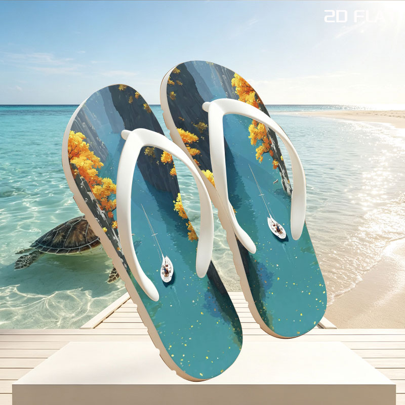 Sailboat Gliding Through Autumn Canyon -  flip-flops