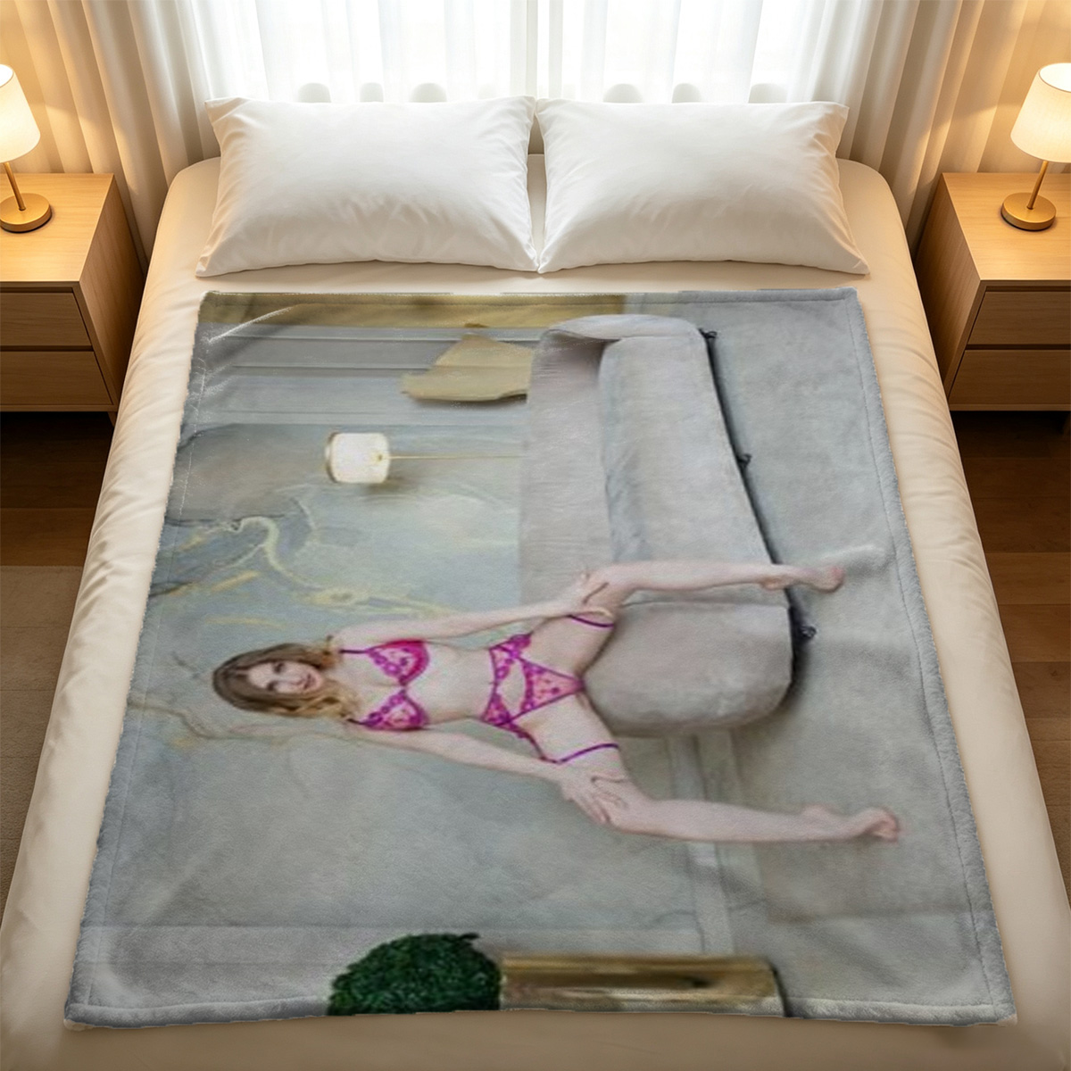 Nude Asian Woman Lying on Bed in Luxury Bedroom - Blanket