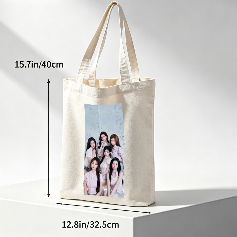 NMIXX Group Portrait in Elegant Pink Outfits Against Floral Background - Canvas tote bags
