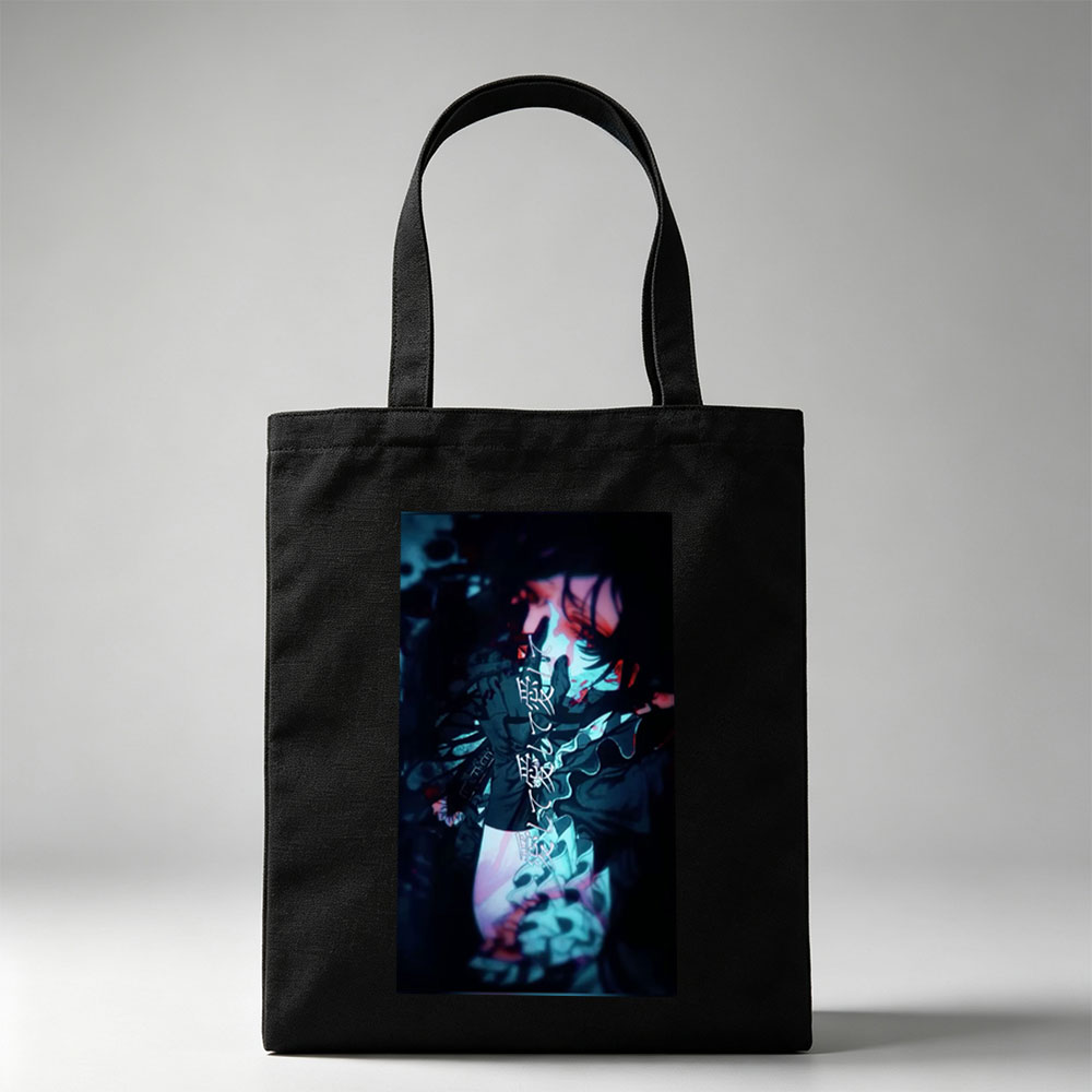 Mitsuru Kirijo in Dark Fantasy Scene with Glowing Text and Dramatic Lighting - Canvas tote bags