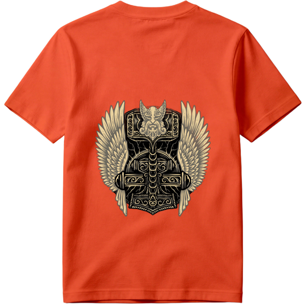 Thor's Hammer with Winged Viking Warrior Design - Tee