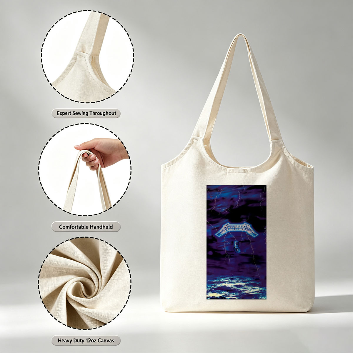 Metallica Stormy Sky Lightning Over Ocean Scene - Canvas shoulder bags/