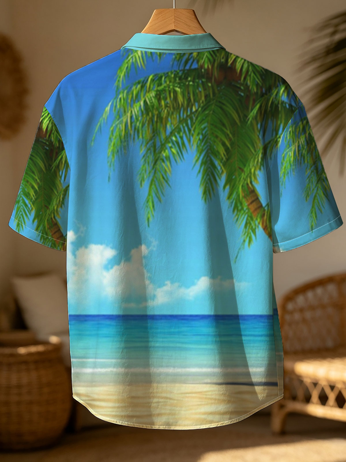 Tropical Beach with Palm Tree and Clear Blue Sky -  Shirt