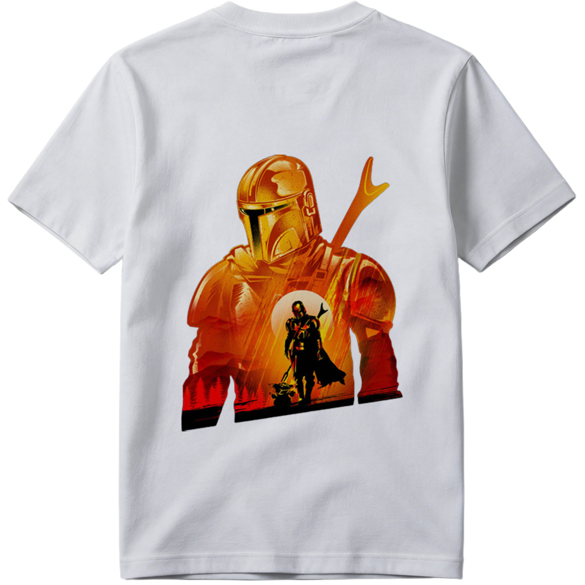 The Mandalorian and the Child in a Fiery Encounter - Tee