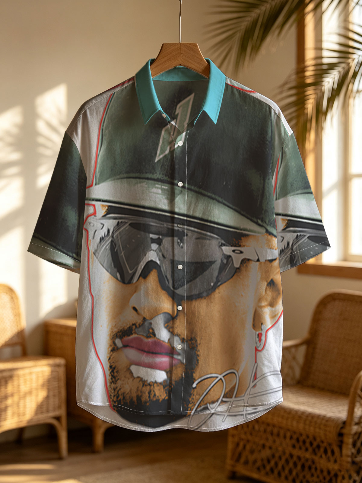 Derek Jeter in Green Cap and Sunglasses with Signature -  Shirt