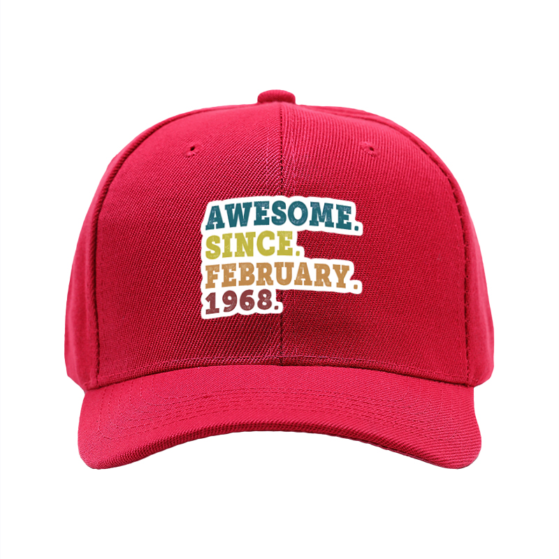 1pc New Baseball Cap Awesome Since February 1968 Print Unisex Adjustable Hat for Outdoor Activities Adults Casual Wear Fashion Statement Accessories