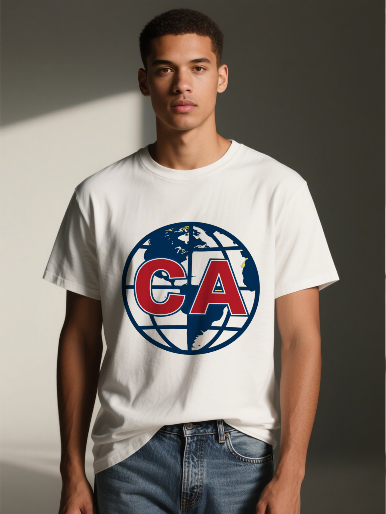 Men's Printed T-Shirt CA Globe Design Red Blue World Map Graphic Casual Round Neck Lightweight Breathable Summer Short Sleeve Tee for Travel Outdoor Activities Adults