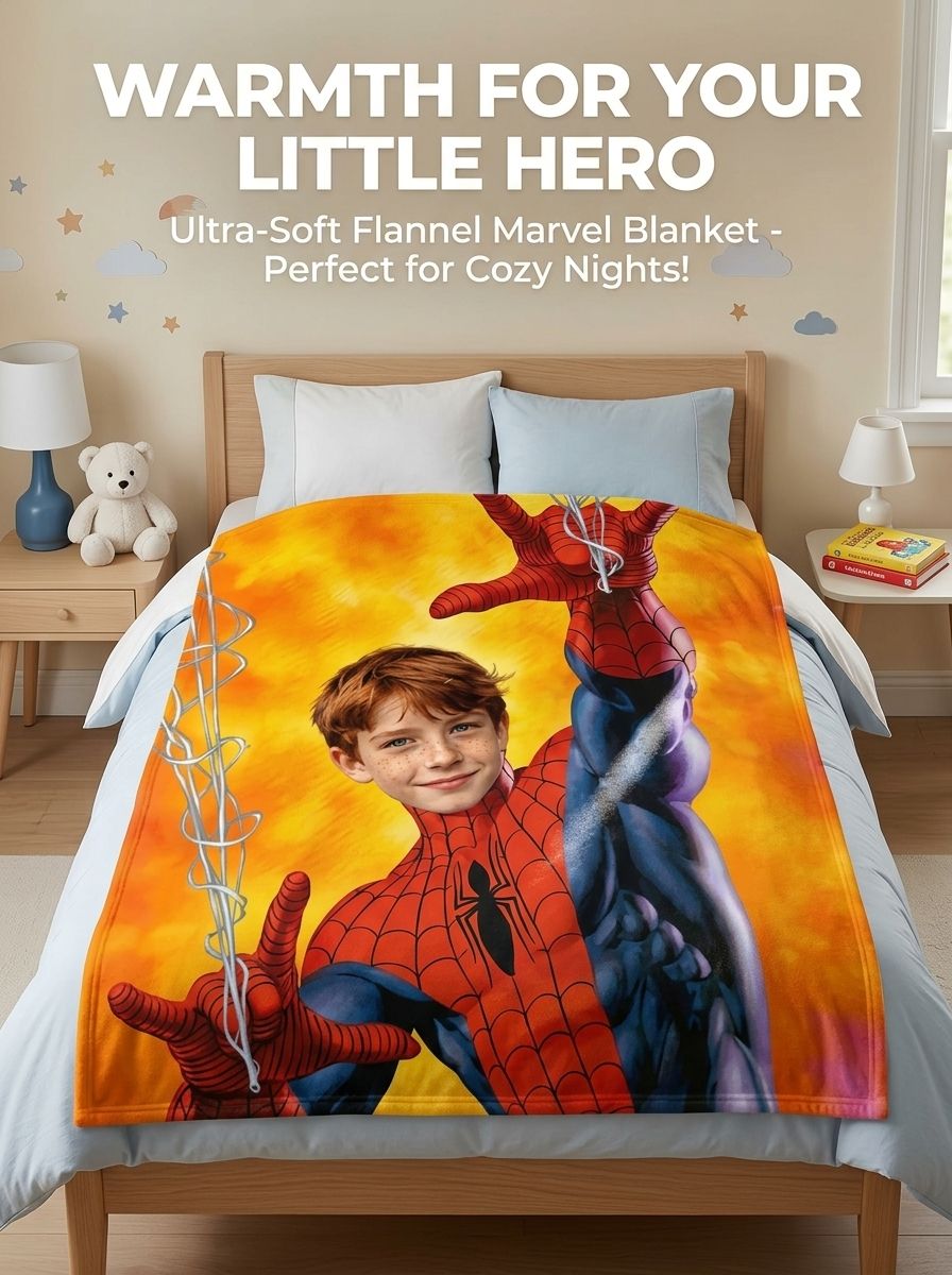 Personalized Photo Superhero Flannel Fleece Blanket Custom Face Throw Soft Cozy Bed Couch Wrap for Family Gift