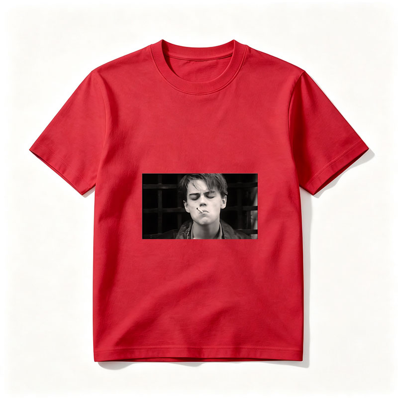 Leonardo DiCaprio smoking a cigarette in a black and white scene - Tee