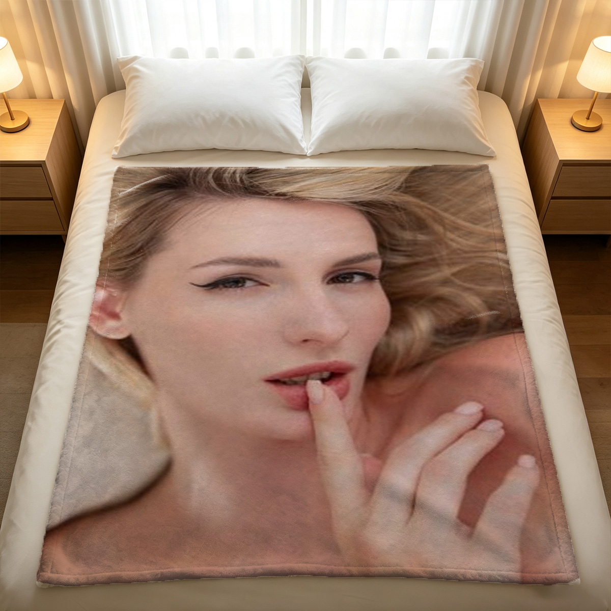 Wet White Lace Bra Portrait - Blanket