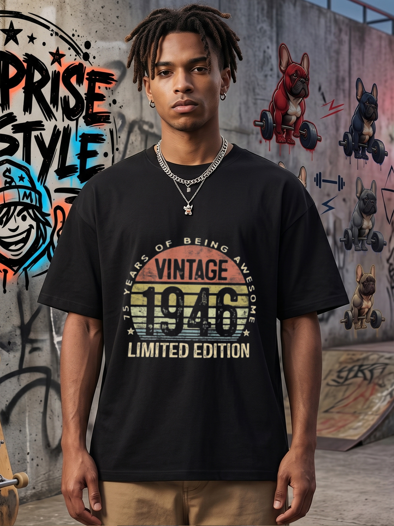 Men's Vintage 1946 75 Years of Being Awesome Limited Edition Print T-Shirt Casual Round Neck Summer Lightweight Breathable Short Sleeve Tee for Birthday Celebration Adults