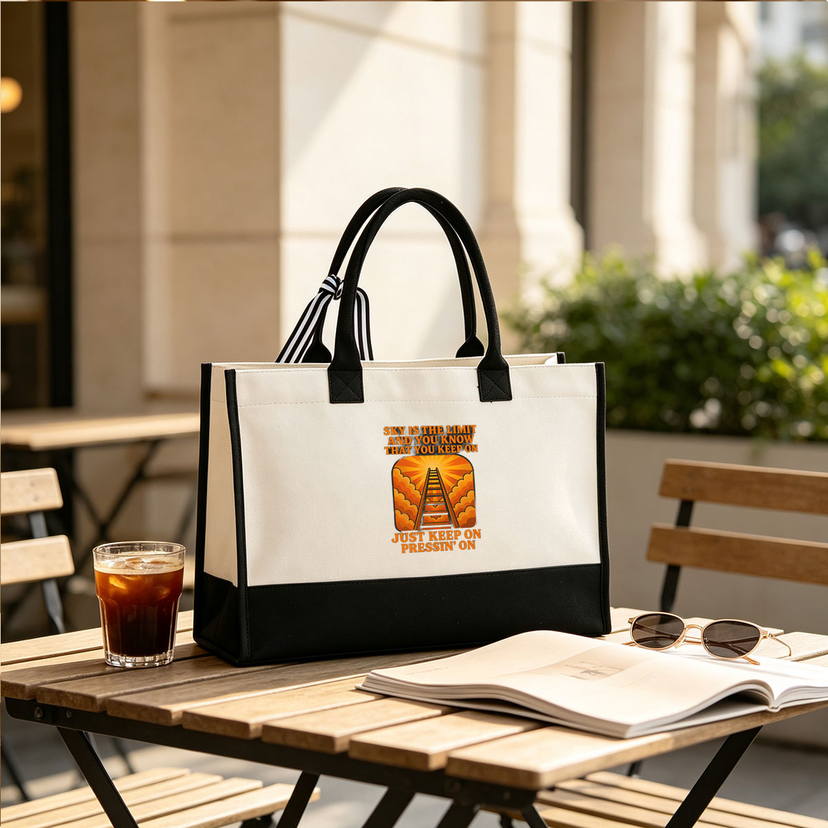 Sky Is The Limit: Keep On Pressin' On - Canvas patchwork gift tote bag