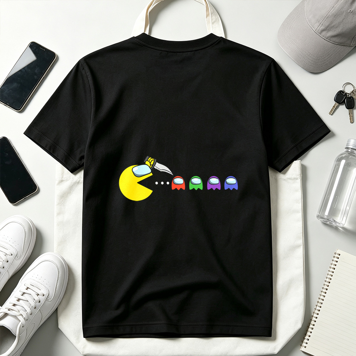 Pac-Man Meets Among Us Characters - Tee