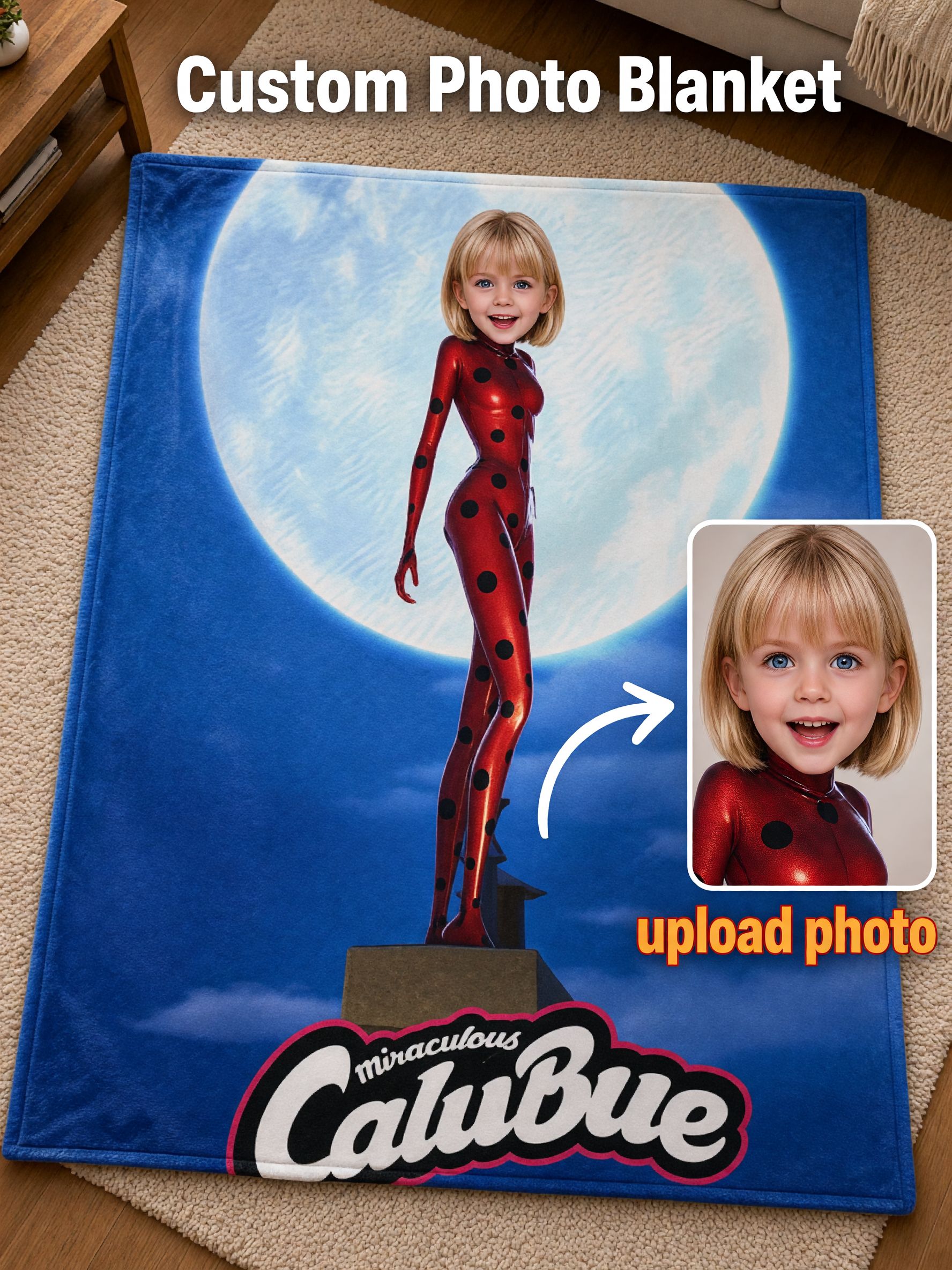 Custom Face Superhero Flannel Blanket, Ultra Soft Personalized Photo Throw, Ideal Cozy Gift for Kids Bed Couch