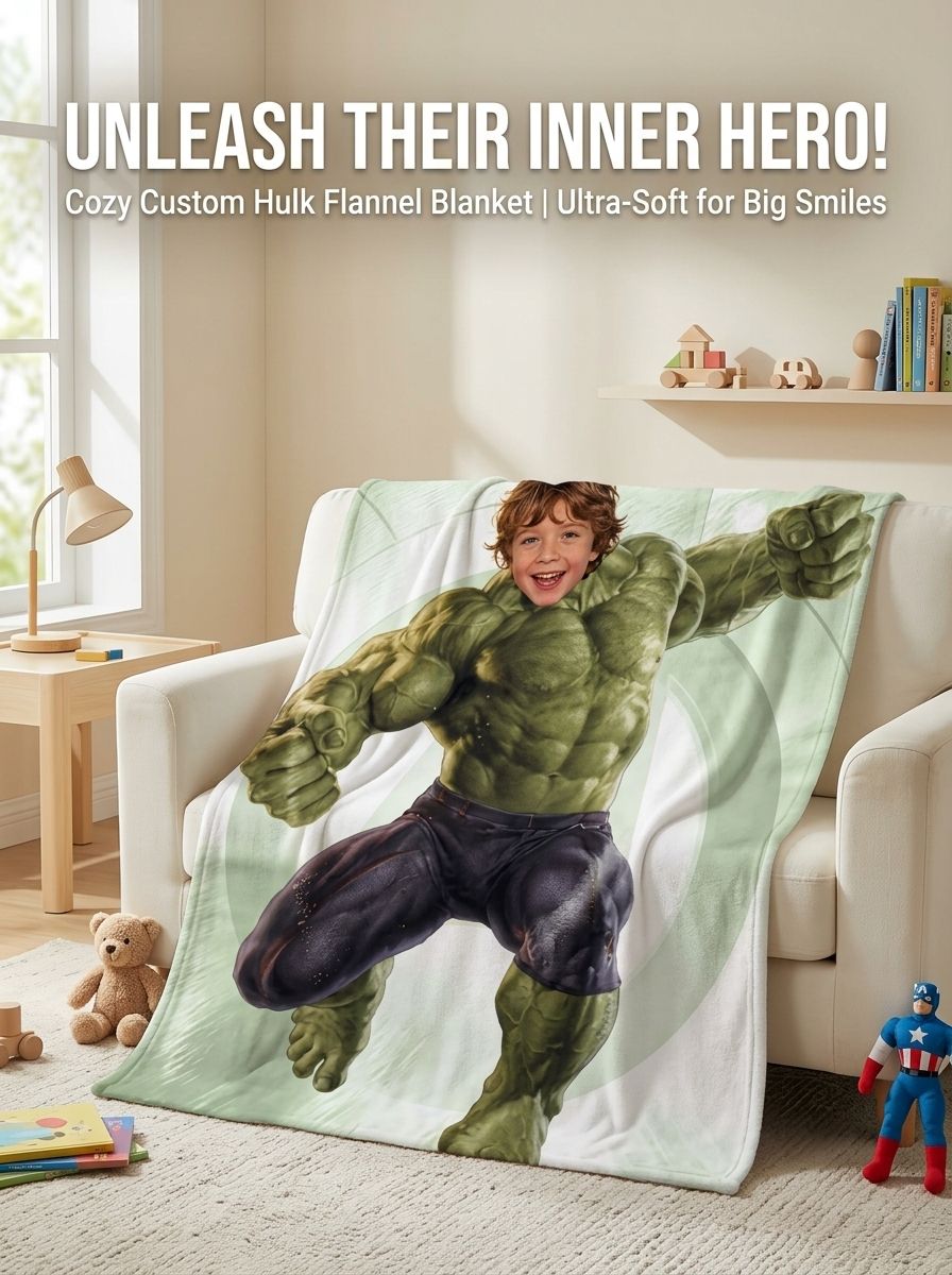 Custom Face Superhero Flannel Blanket Personalized Photo Throw Cozy Warm Keepsake Gift for Bed Couch and Travel