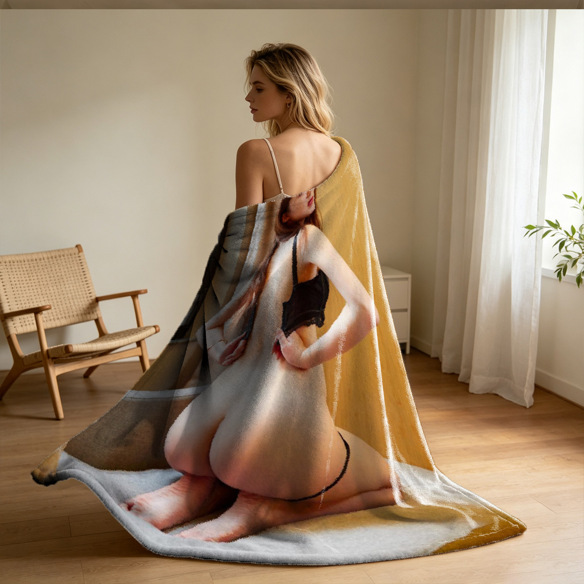 MetArtX: Daria in White Lingerie on Orange Sofa - Blanket
