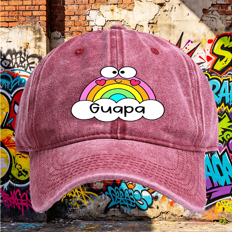 Unisex Classic Washed Cap with Rainbow Heart Eyes and 