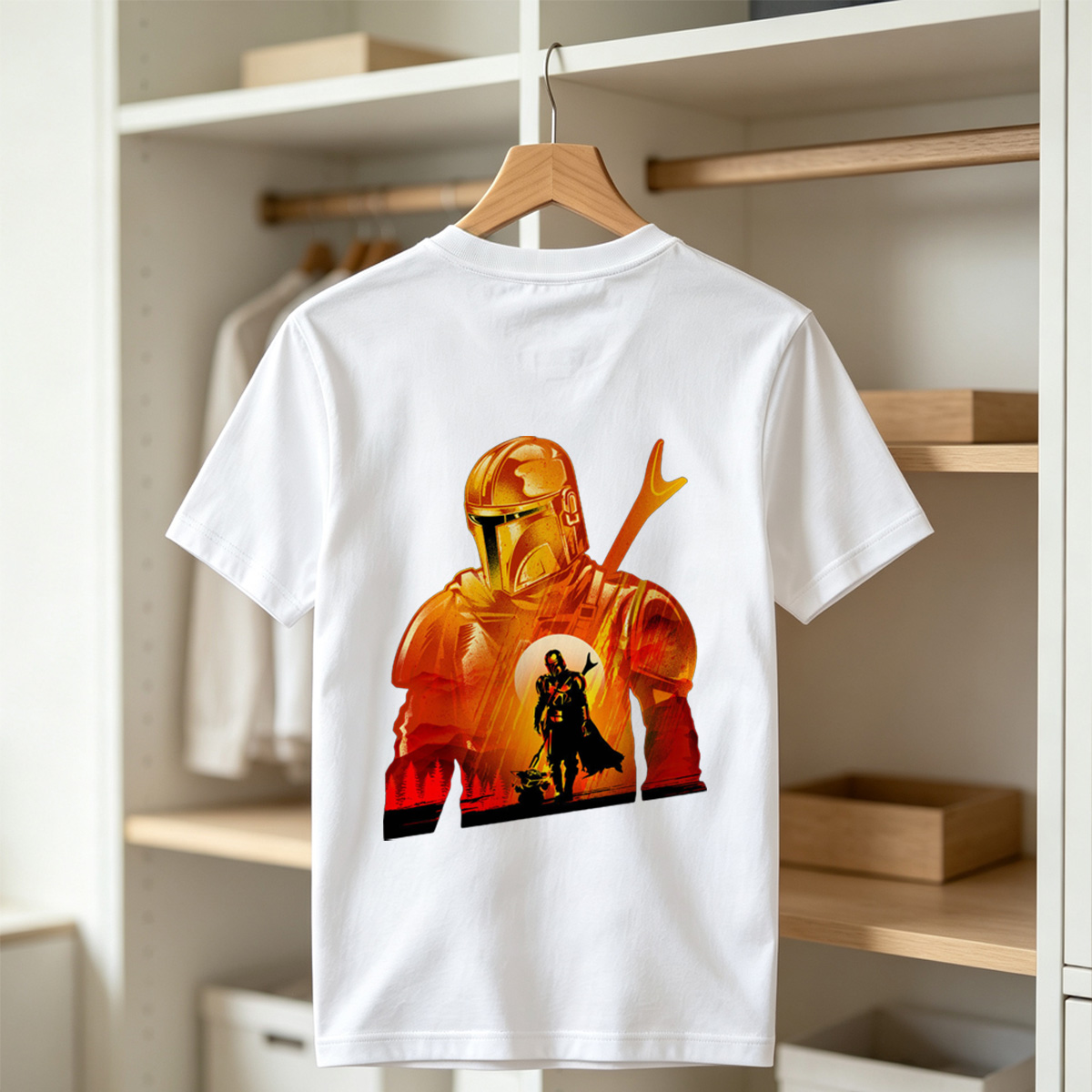 The Mandalorian and the Child in a Fiery Encounter - Tee