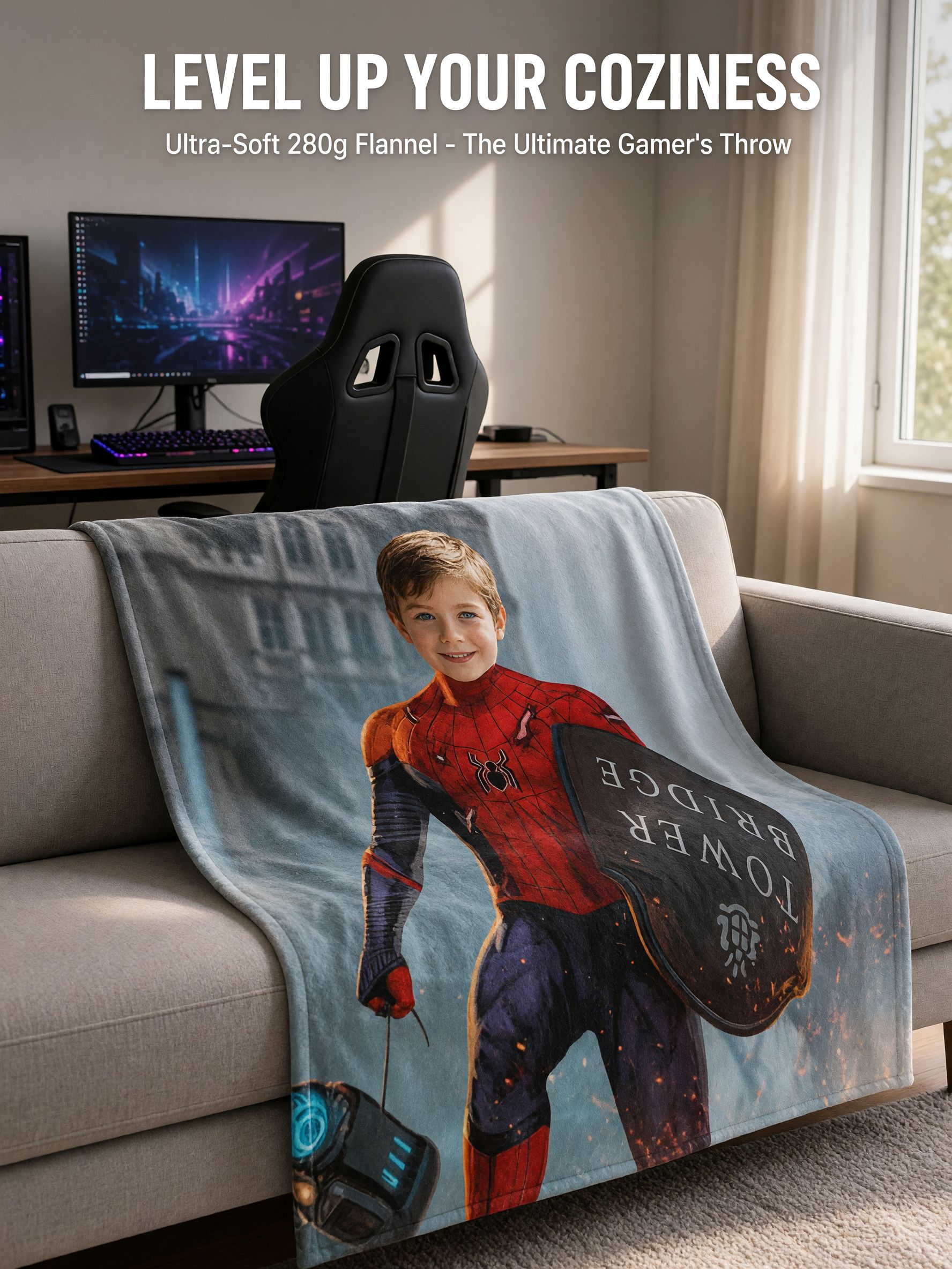 Custom Photo Superhero Flannel Blanket, Personalized Face Print Soft Plush Throw, Ideal Cozy Gift for Kids and Boys