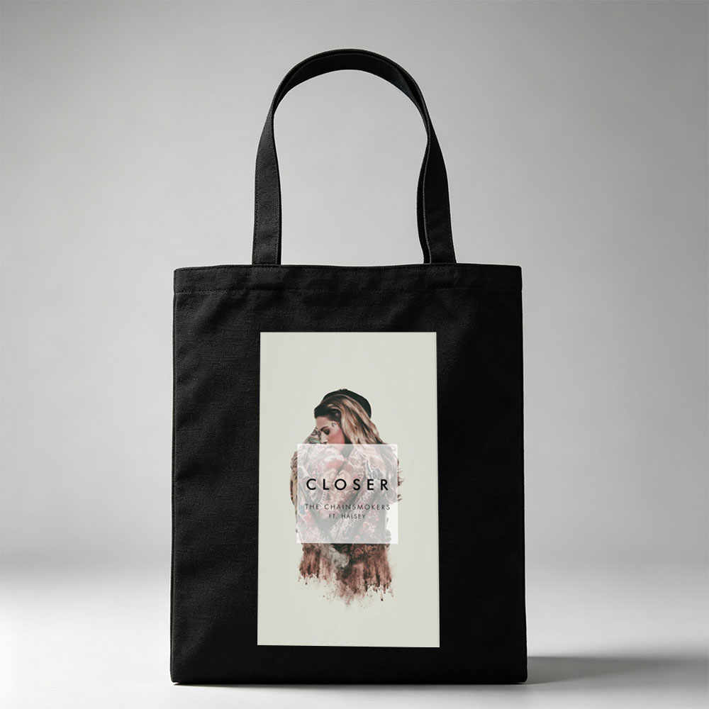 The Chainsmokers and Halsey in a Romantic Scene with Floral Artistic Design for Closer Music Cover - Canvas tote bags