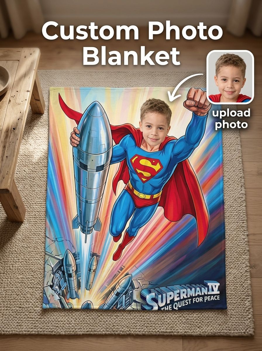 Custom Face Superhero Fleece Blanket Personalized Flannel Throw for Kids and Adults Soft Warm Bedding Gift