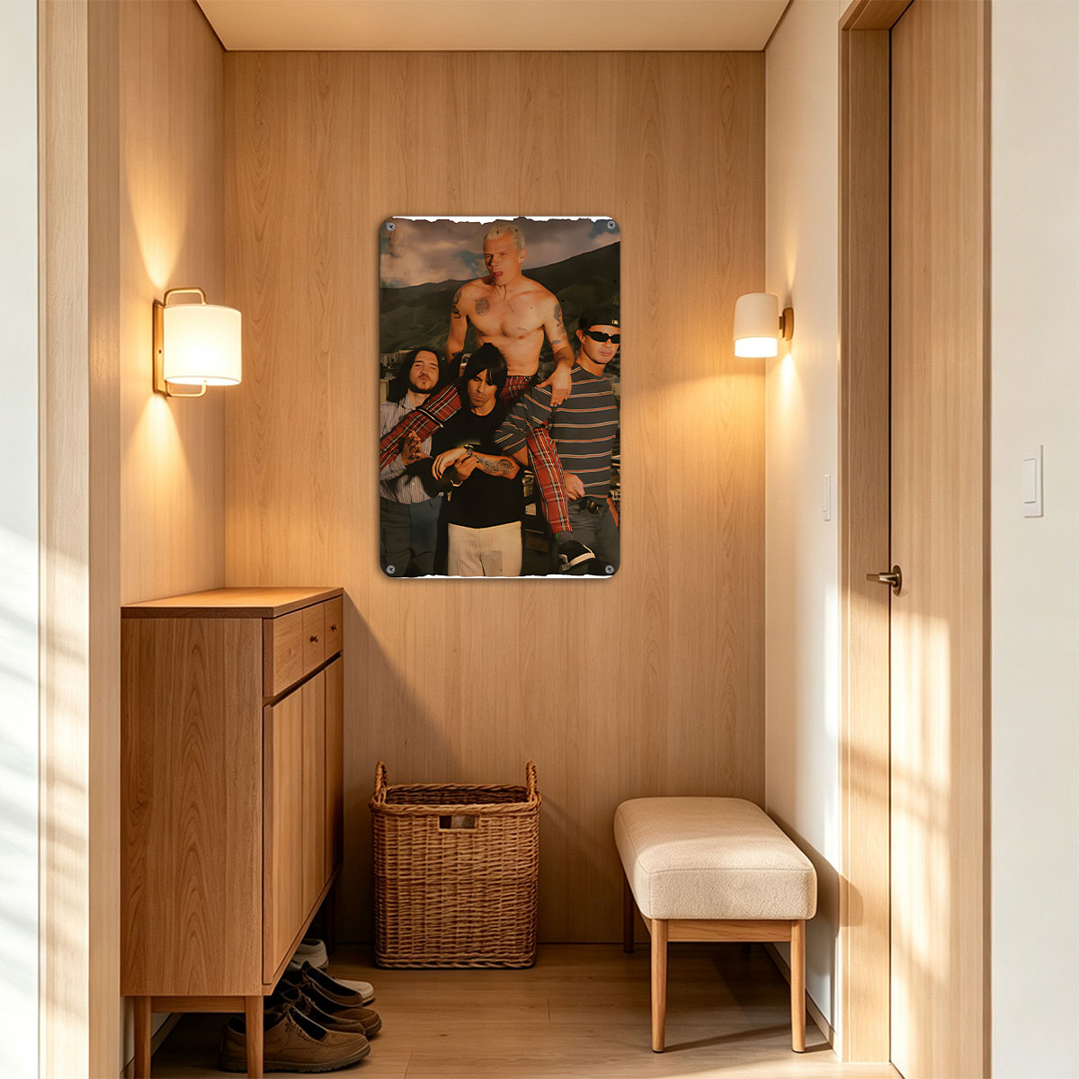 Red Hot Chili Peppers Band Members in a Stylized Group Portrait - painting